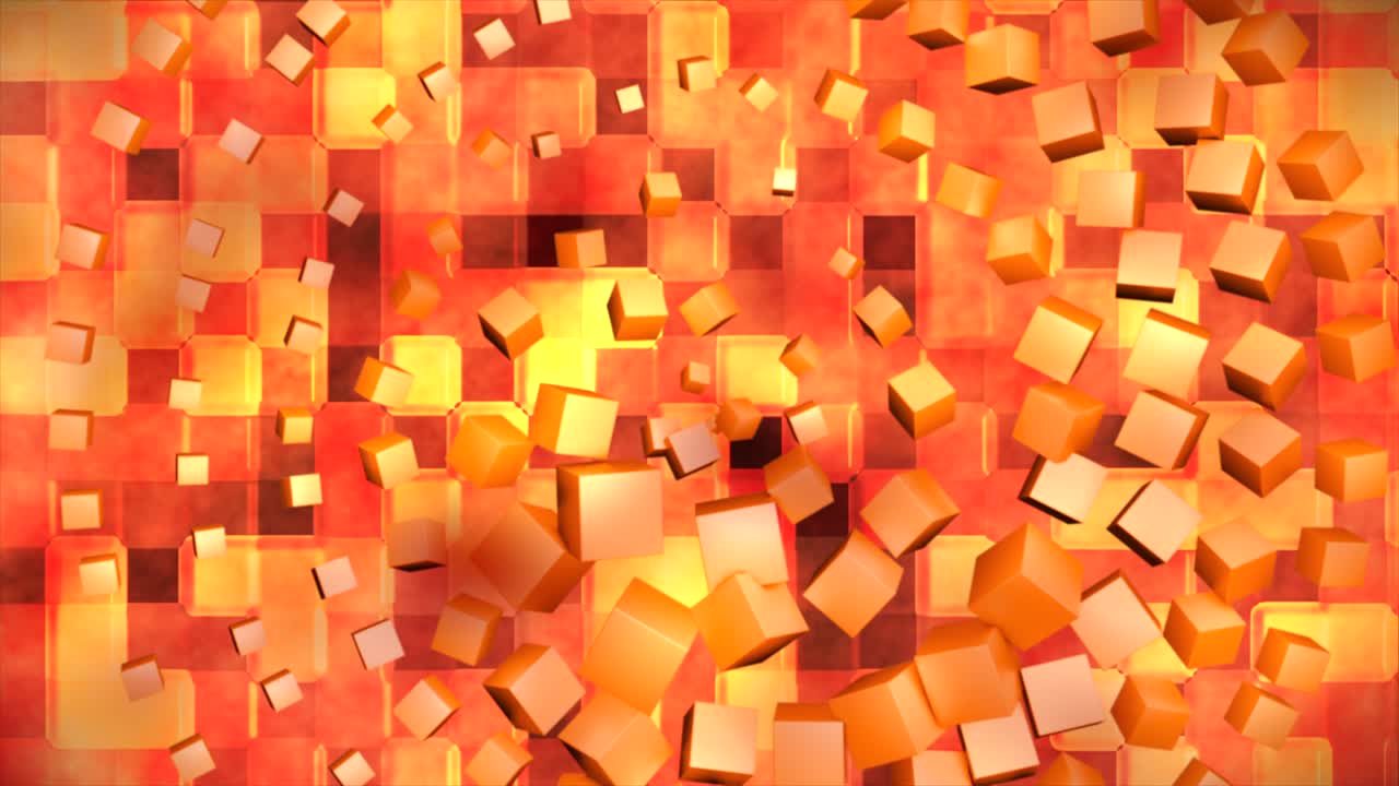 broadcast hi-tech cubos giratorios cuadrados, naranja, abstracto, 3d, en bucle, 4k
