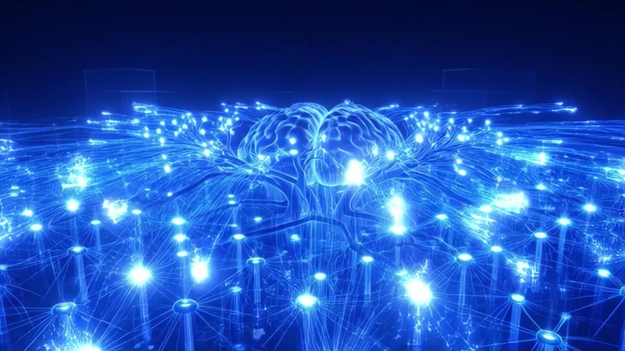 Digital Human Brain Connected to a Glowing Neural Network
