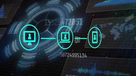 animation of scope scanning, data processing and network of connections over grid
