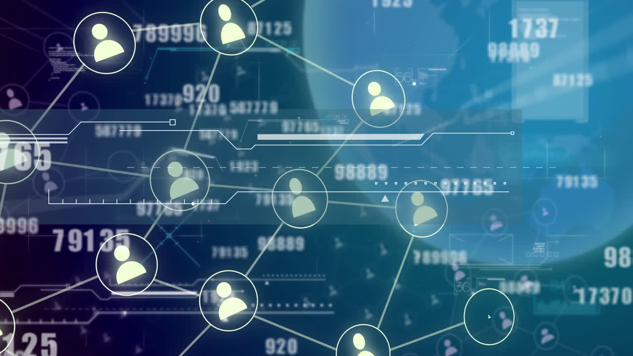 Animation of globe with icons and data processing