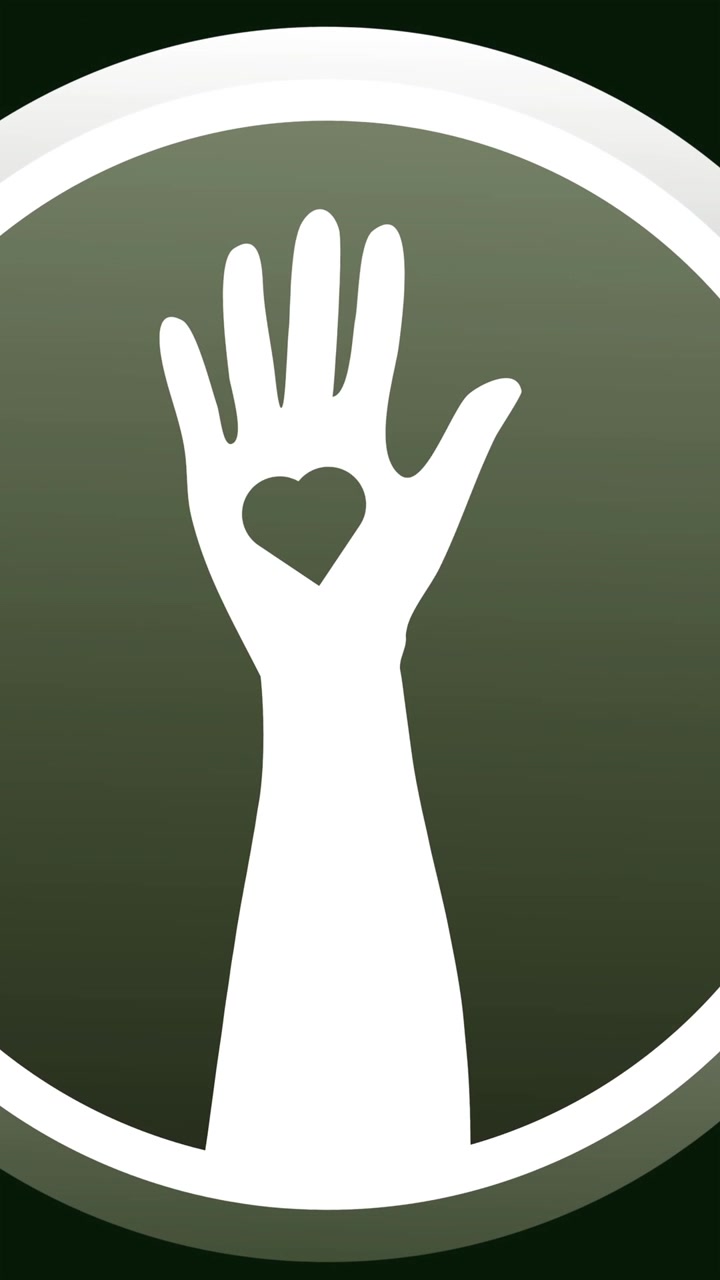 Animazione di mano con icona a cuore su sfondo nero