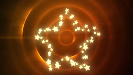 Animation-of-christmas-decoration-fairy-lights-with-copy-space-over-orange-circles