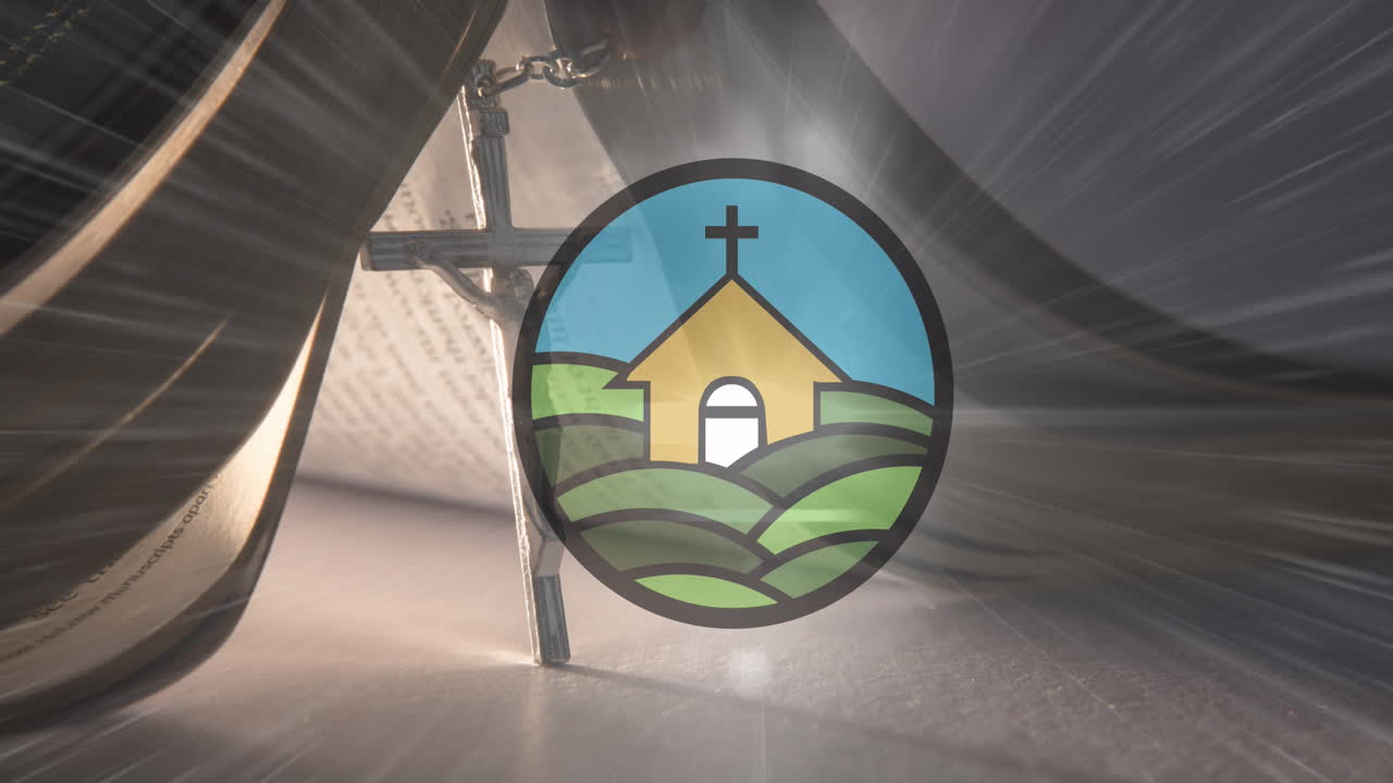 교회 아이콘과 성서 위의  ⁇ 주레에 대한 빛의 점의 복합 비디오