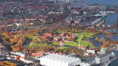 tight aerial shot over kastellet copenhagen