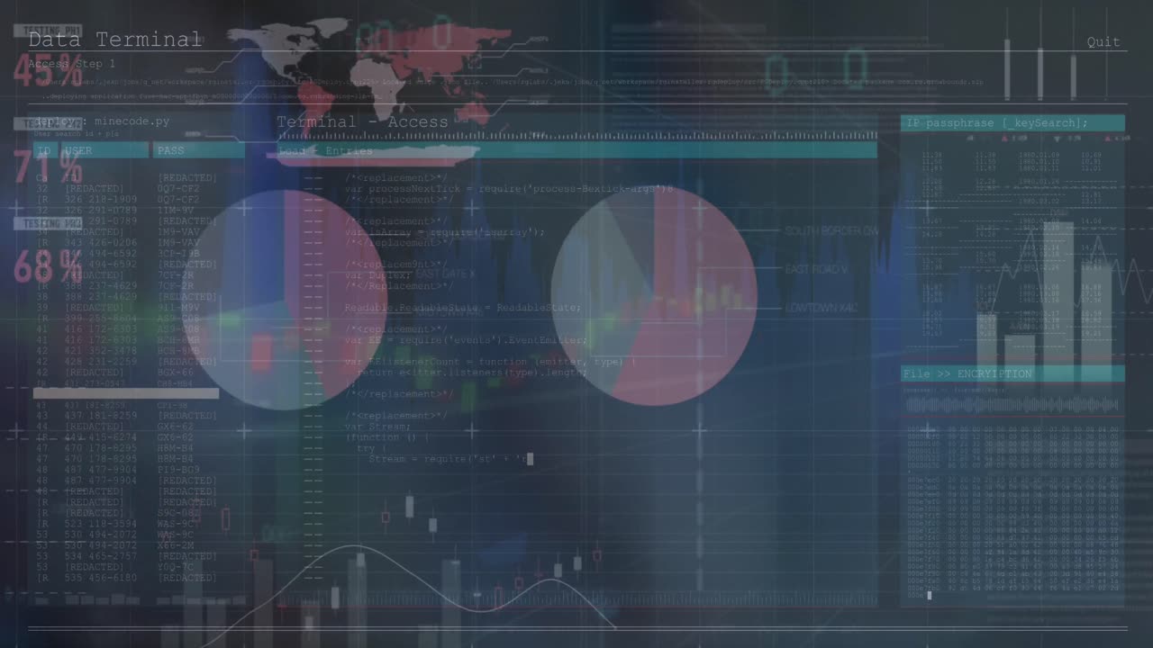 Animation of interface with statistical data processing against grey background