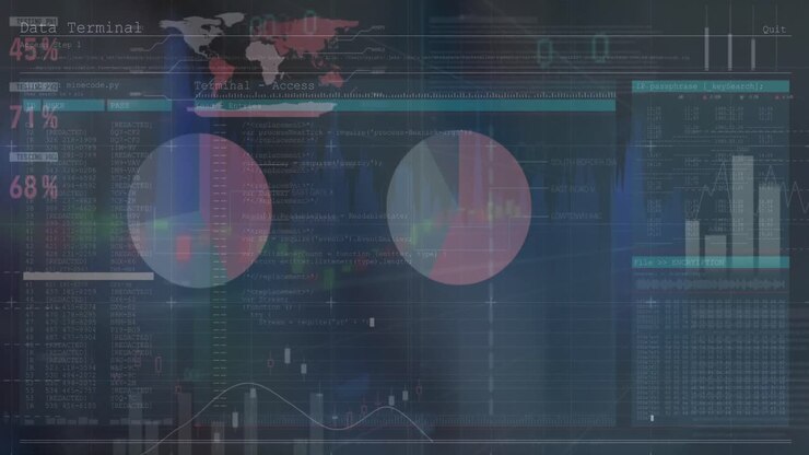 Animation of interface with statistical data processing against grey background