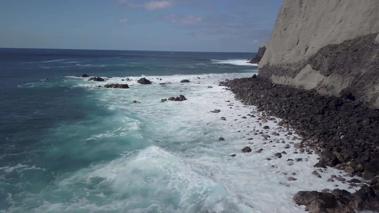 Waves hitting the rocks of the island