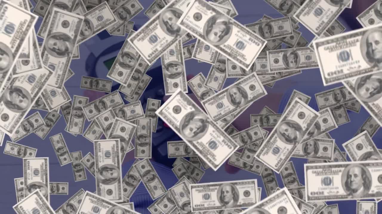 animación de dólares flotantes a través de terminales de pago