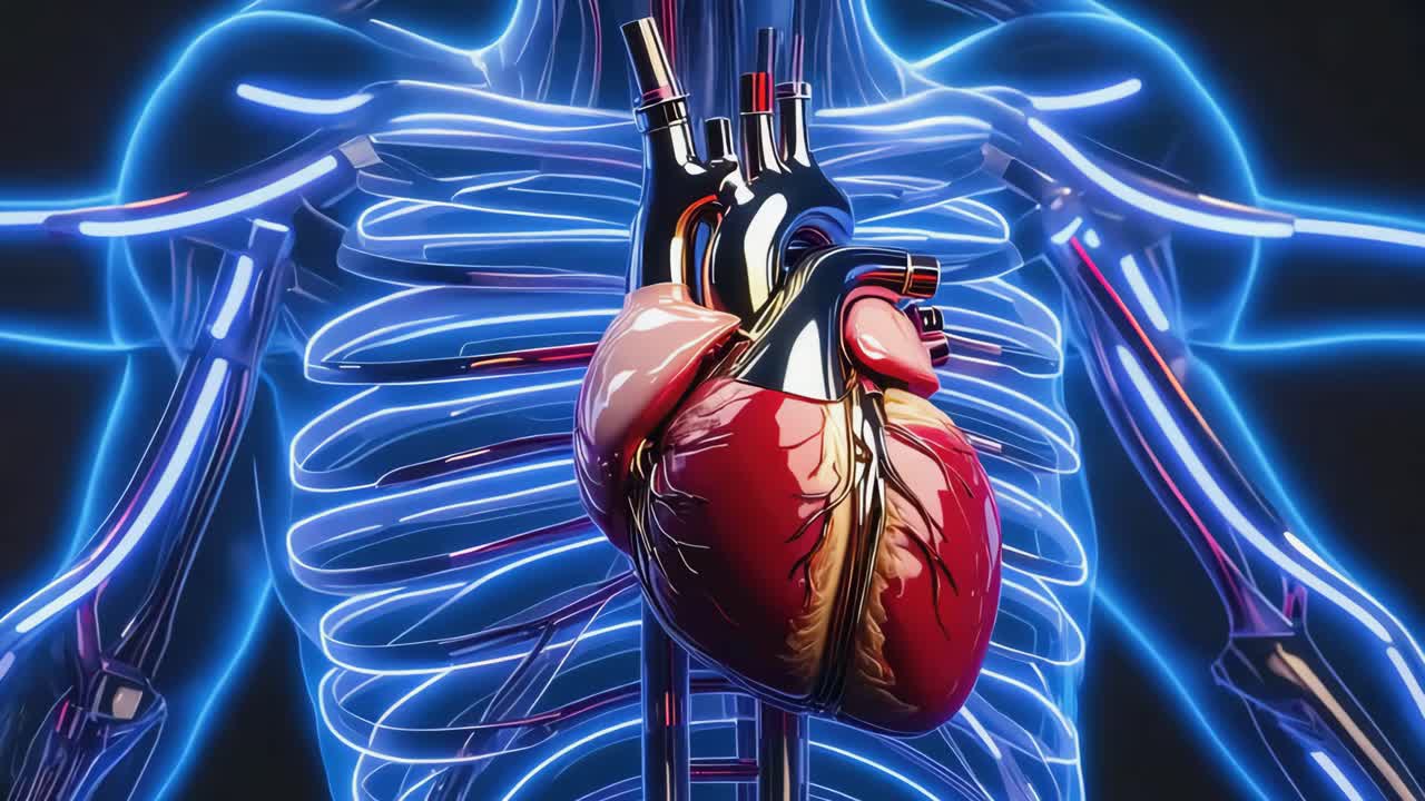 3D Illustration of Human Heart and Circulatory System