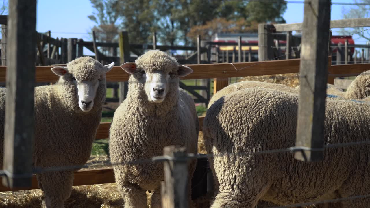 rebaño de ovejas dentro del recinto en un rancho