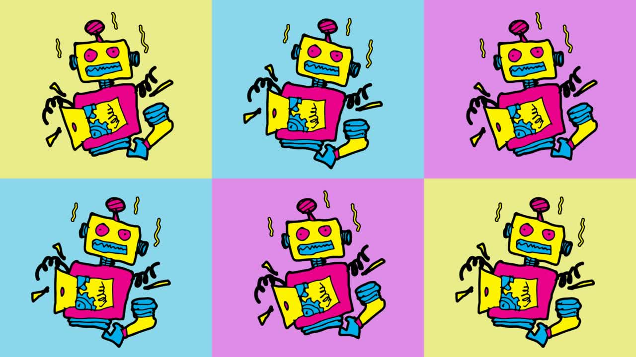 kids drawing pop art seamless background with theme of broken robot