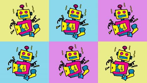 kids drawing pop art seamless background with theme of broken robot