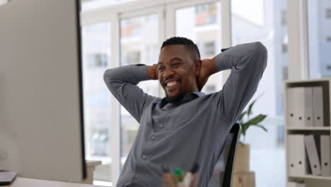 Black-man,-relax-and-break-on-computer