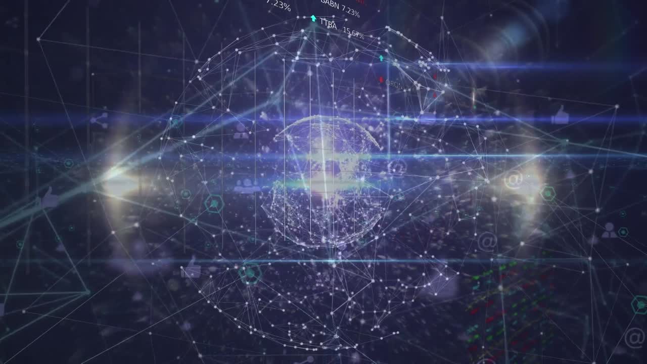 검은색 배경에 있는 데이터 처리 및 지구의 애니메이션