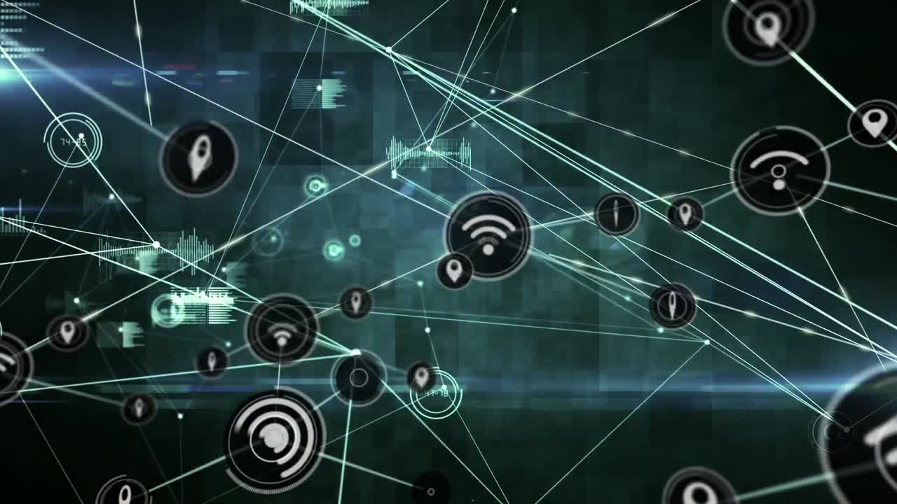 animación de la red de conexiones con iconos sobre las estadísticas