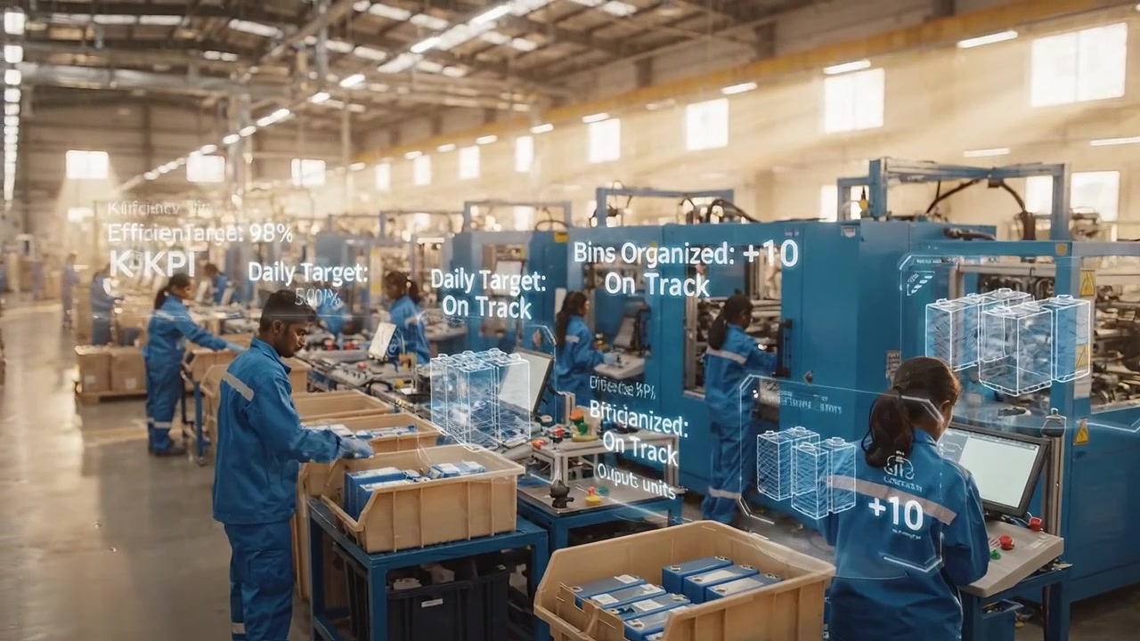 Factory Workers Using Augmented Reality to Monitor Production and Efficiency