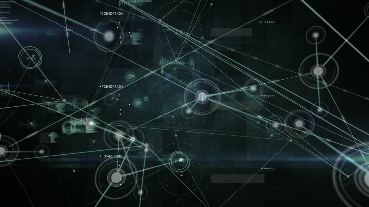 animación del procesamiento de datos en pantallas y red de conexiones