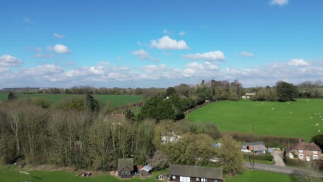 Drone-flies-over-a-Kent-village-cricket-ground,-Nonington