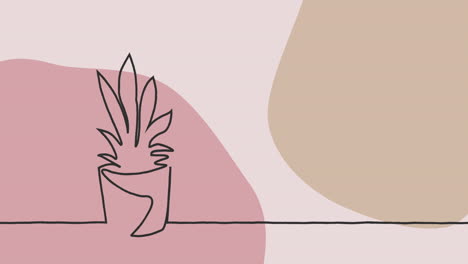 animation einer zeichnung einer pflanze in schwarzer kontur vor einem pastellroten und braunen hintergrund