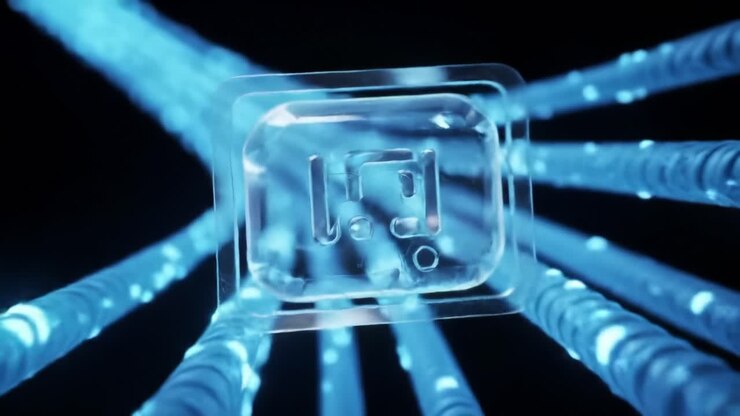 Un viaje visual cautivador a través de senderos iluminados que destacan el intrincado diseño de estructuras translúcidas que evocan una sensación de innovación futurista