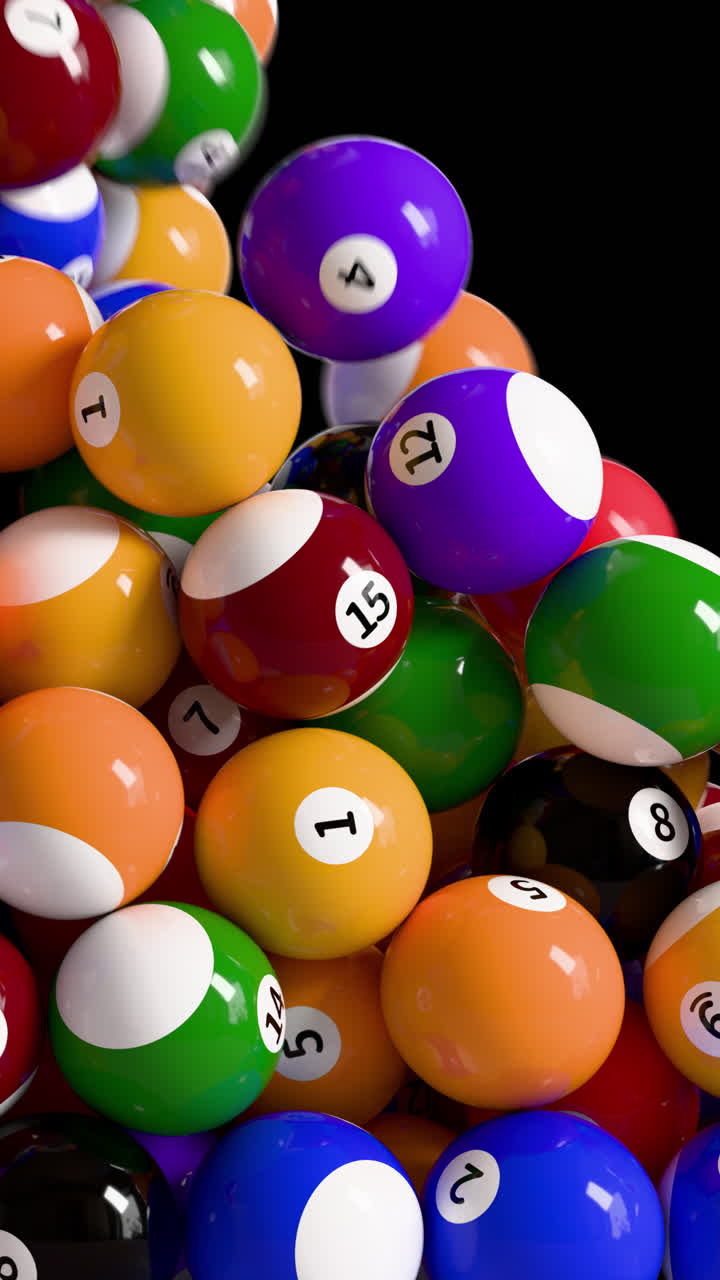 Pool Balls Vertical Flow Transition with Alpha on Transparent Background. 3D rendering