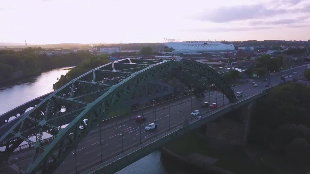 Sunset over Monkwearmouth Bridge in Sunderland.