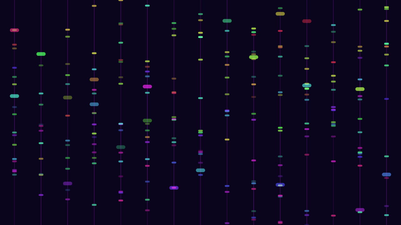 An abstract image depicting a grid of colorful dots on a black background, forming a vibrant and dynamic repetitive pattern, evoking a sense of movement and rhythm