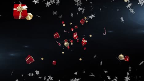 Schneeflocken-Und-Mehrere-Weihnachtskonzeptsymbole-Schweben-Vor-Blauem-Hintergrund
