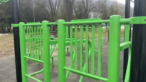 outdoor fitness equipment in a public park during winter