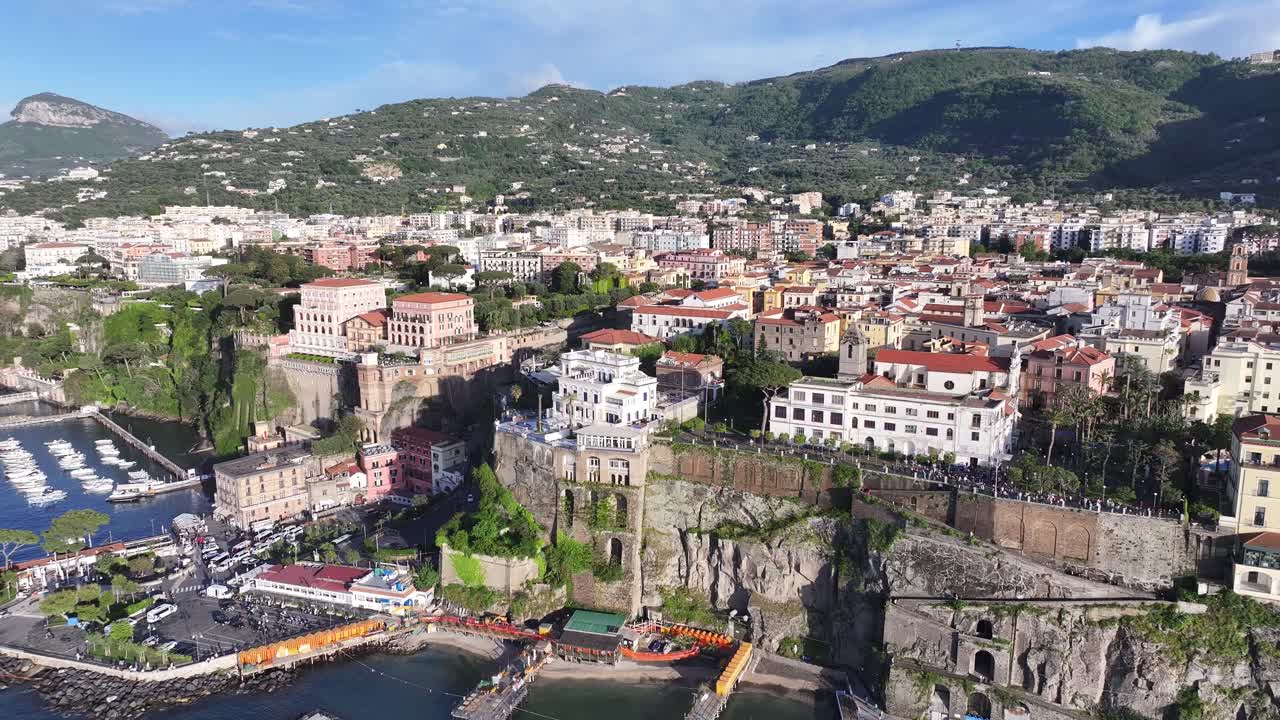Sorrento Skyline At Naples In Campania Italy. Beach Landscape. Tourism Landmark. Sorrento Skyline At Naples In Campania Italy. Historical Cityscape. Gulf Of Salerno Skyline. Mediterranean Sea