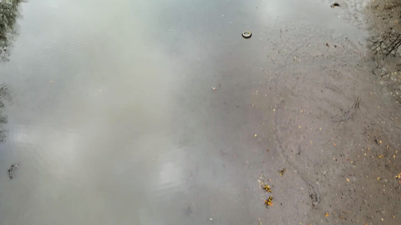 Herbstfarben im frühen Winter, die sich auf der Wasseroberfläche spiegeln
