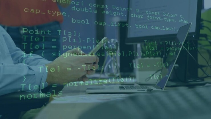 Animation af databehandling over kaukasisk forretningsmand, der bruger smartphone