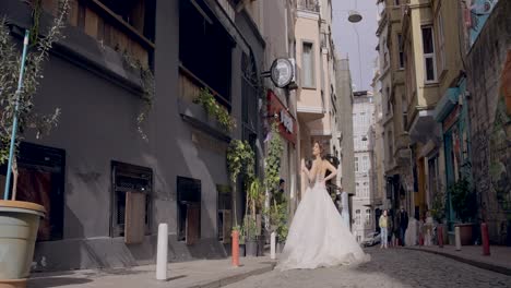 bride in a historical city street