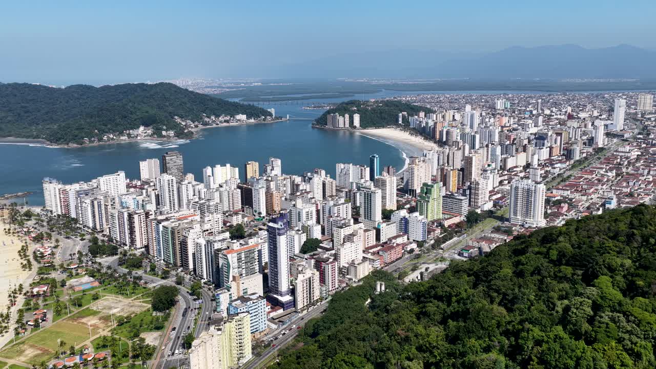 Sao Vicente Skyline At Sao Vicente In Sao Paulo Brazil. Beach Skyline. Downtown Cityscape. Summer Travel. Sao Vicente Skyline In Brazil. Urban Beach Scenery. Tropical Seascape
