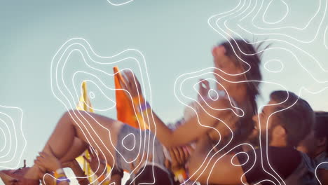 animación de líneas de contorno sobre personas que se divierten en un festival de música