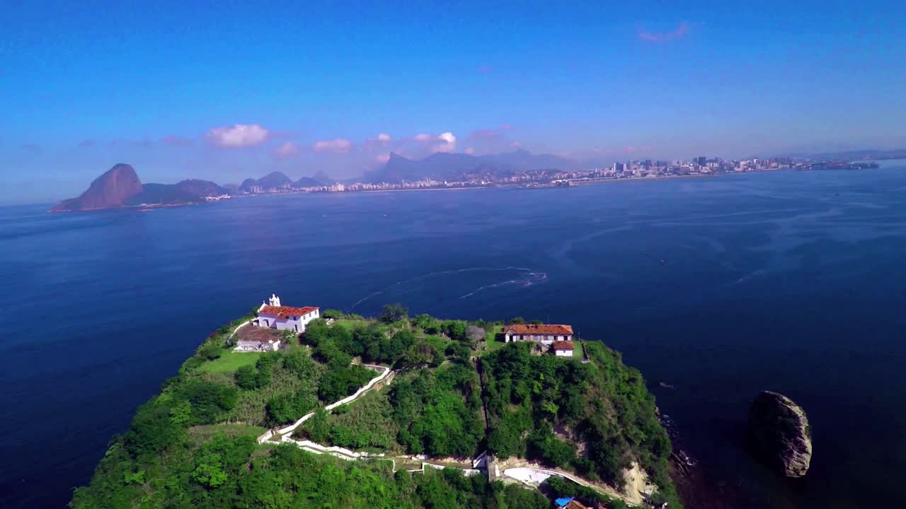 Brazil coastal panorama around Sugarloaf Mountain and Rio skyline