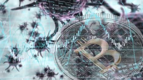 animation of financial data processing over bitcoin and covid 19 cells