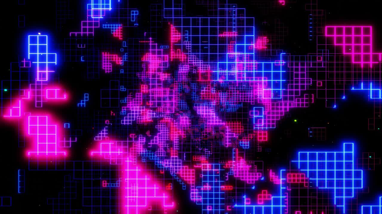 el vuelo en bucle a través del espacio 3d con estructura de red compleja, luz de neón. sci fi bg, plexus de alta tecnología, marcos futuristas con luz de neó en él. concepto de flujo de datos de información. diseño de movimiento en bucle 3d bg