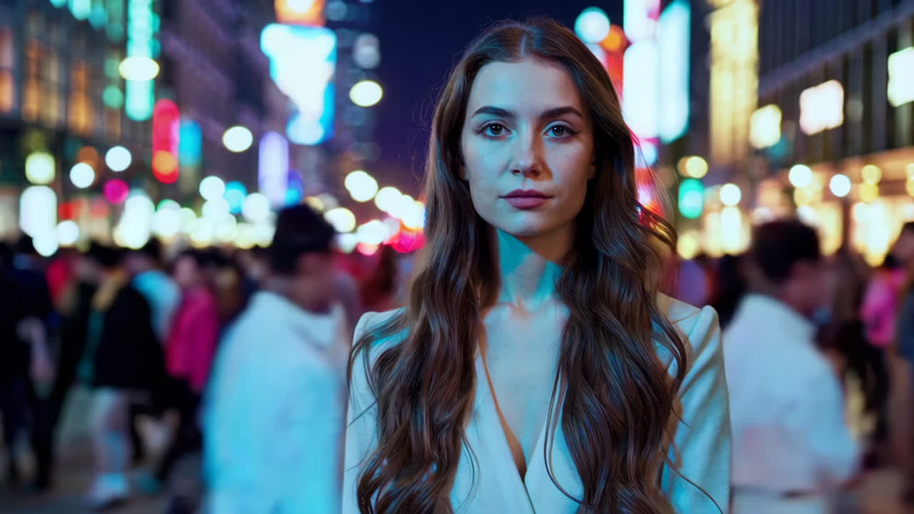 mujer en una ciudad por la noche