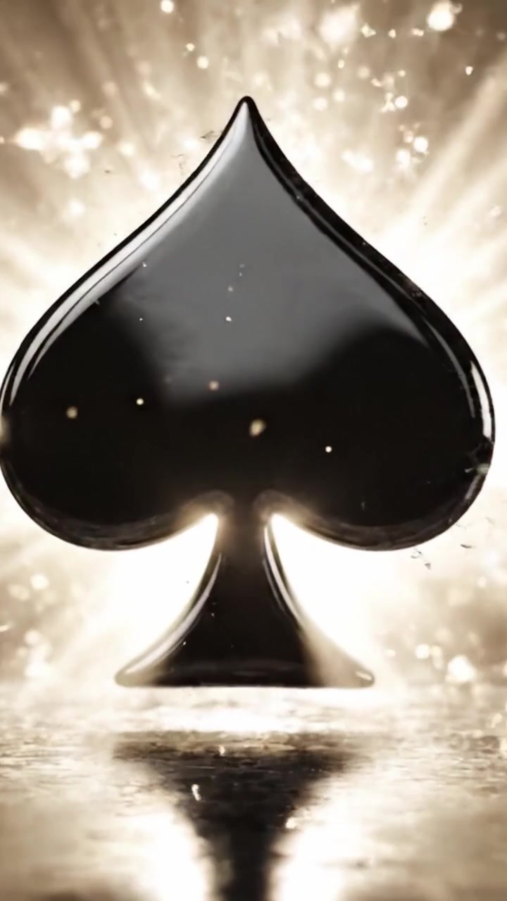 A captivating transition from a mystical dark background to a brilliant, illuminated black spade symbolizing luck, mystery, and elegance in a mesmerizing light display.