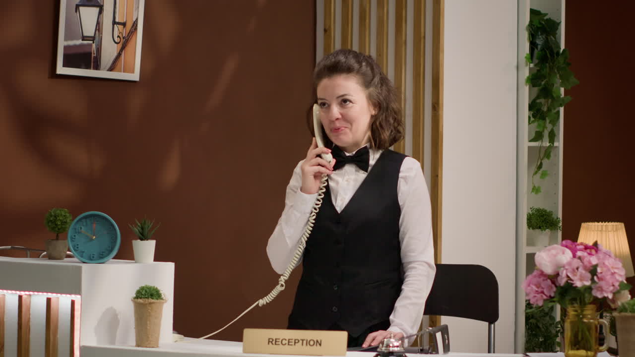 Woman employee reserves rooms online