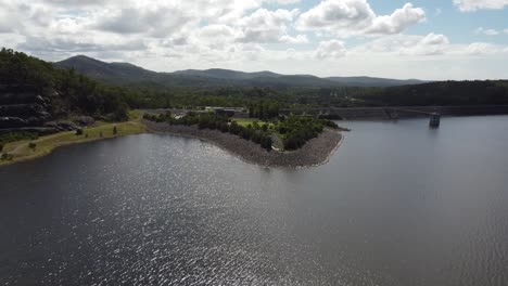 flying towards a peninsula and a dam wall