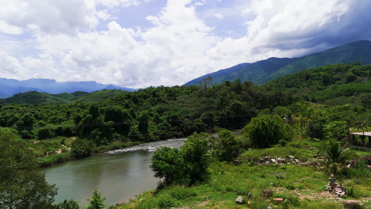Aerial View Dolly of the Farm and the River in Lam Dong