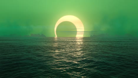 green planet - sunset and solar eclipse over seamlessly looped ocean.