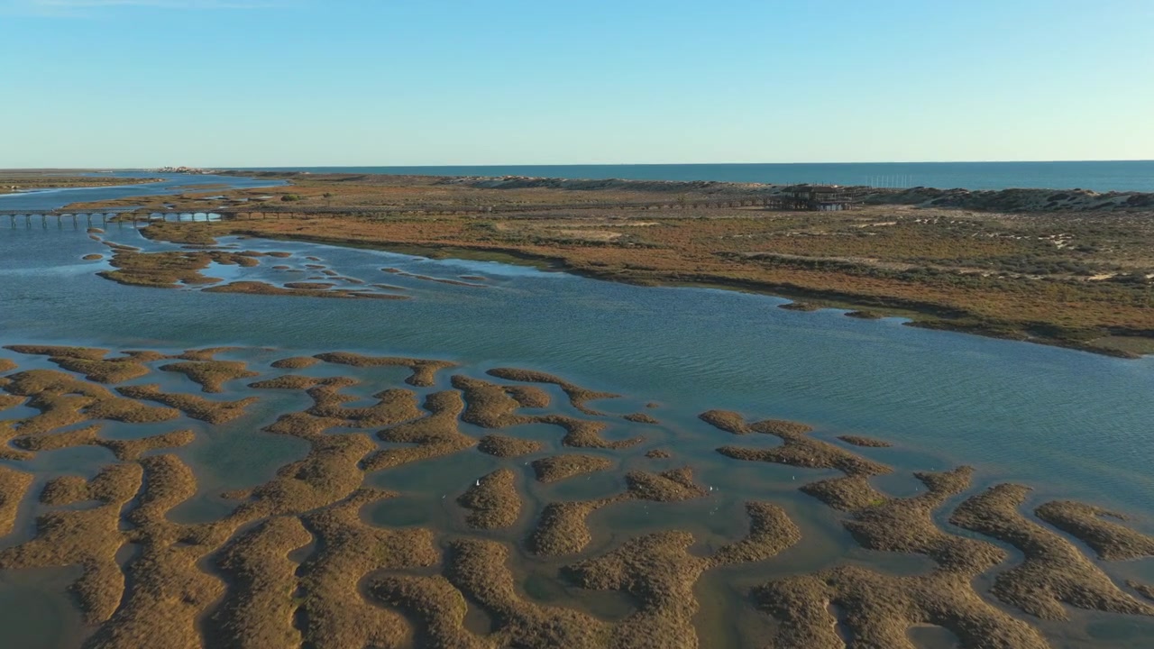 Aerial View Tidal Mudflats and Bridge Quinta do Lago Algarve Portugal
