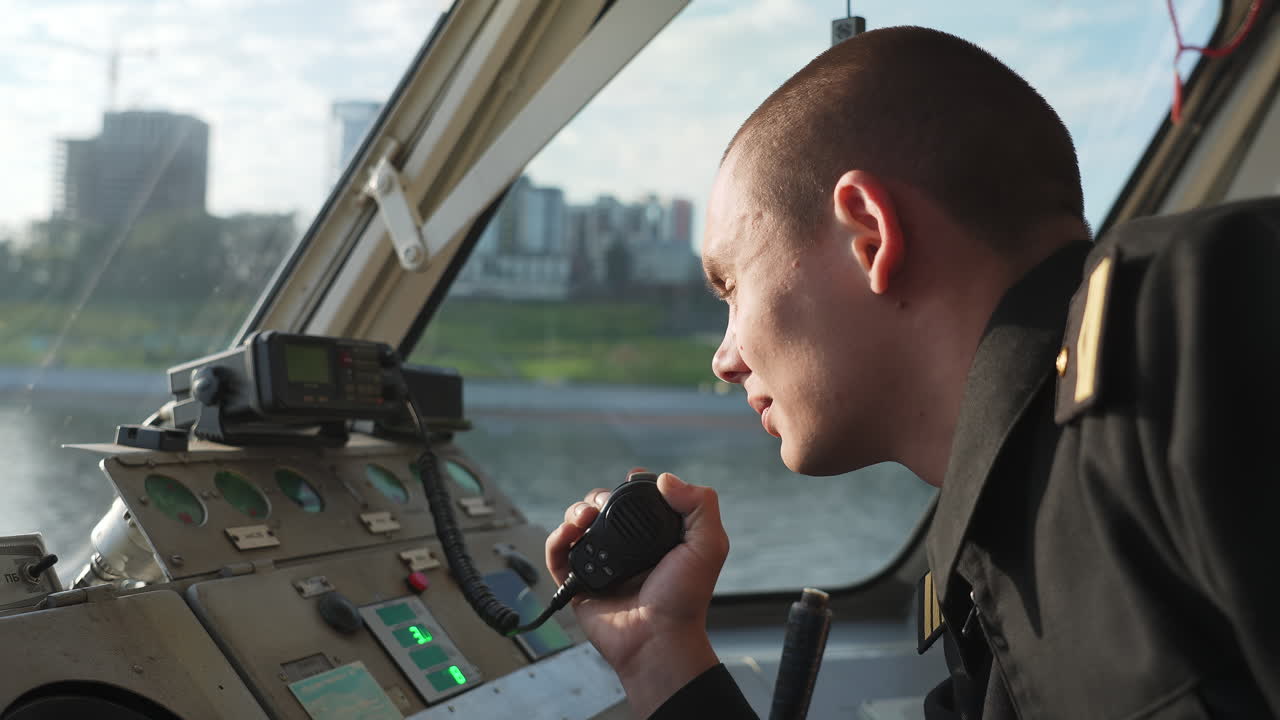 Man communicating on a boat