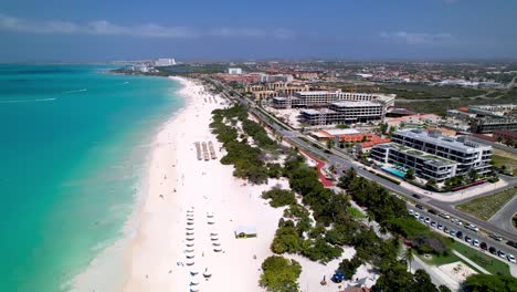 aerial pullout over eagle beach in aruba captured in 5k