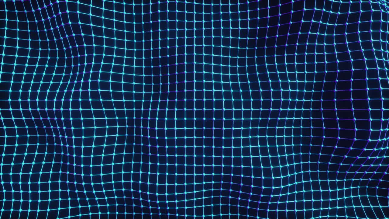 기하학적 파동 그리드를 가진 기술 공간, 추상적인 디지털 연결, 시엄리스 루프, 3d 렌더링