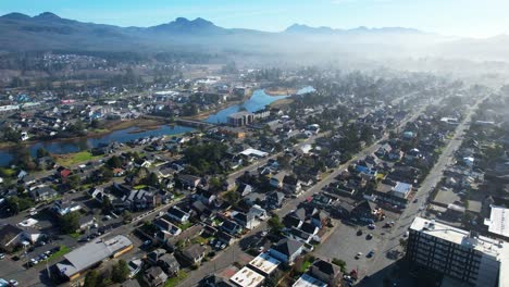 disparo de drones aéreos de 4k flotando sobre la playa, playa de oregon en una tarde brillante