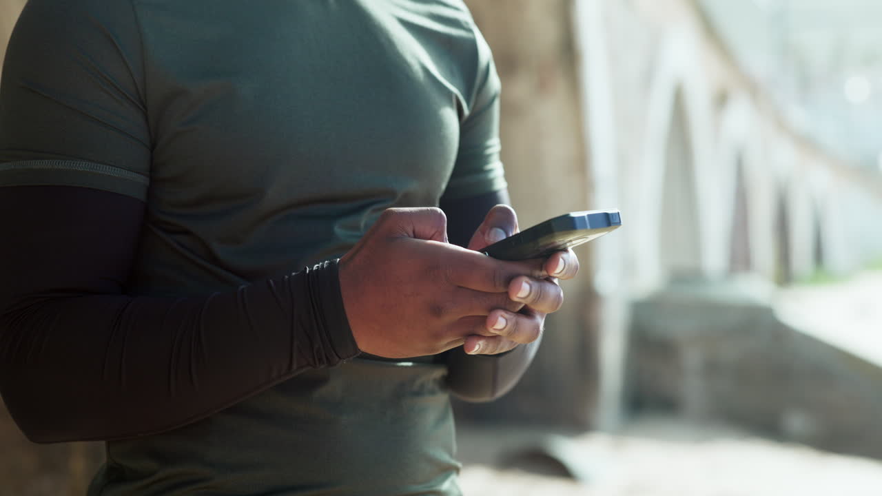 Hands, person with smartphone and typing
